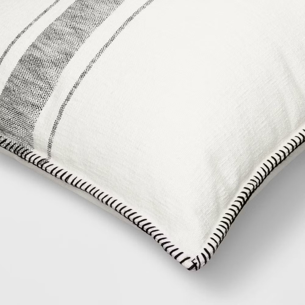 Oversized Placed Striped Square Throw Pillow Cream/Black - Threshold gallery