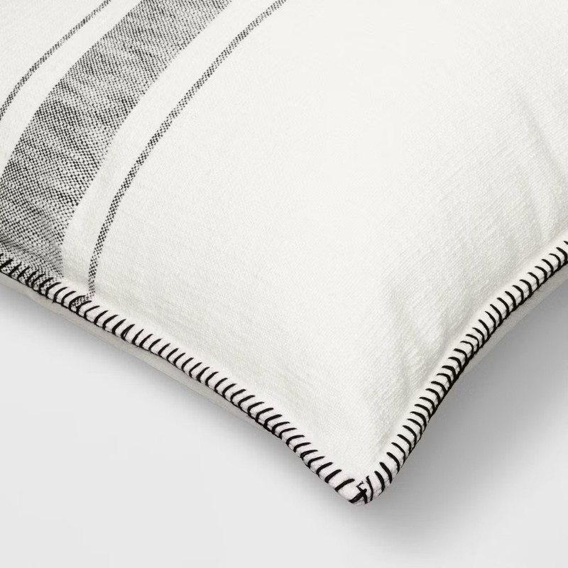 Oversized Placed Striped Square Throw Pillow Cream/Black - Threshold gallery