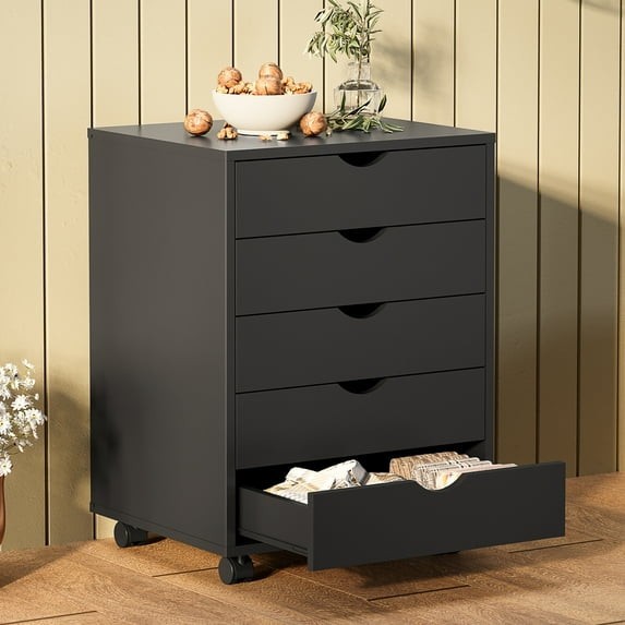 5 Drawer Rolling Storage Cabinet Portable Organizer Cart Black Home Office gallery