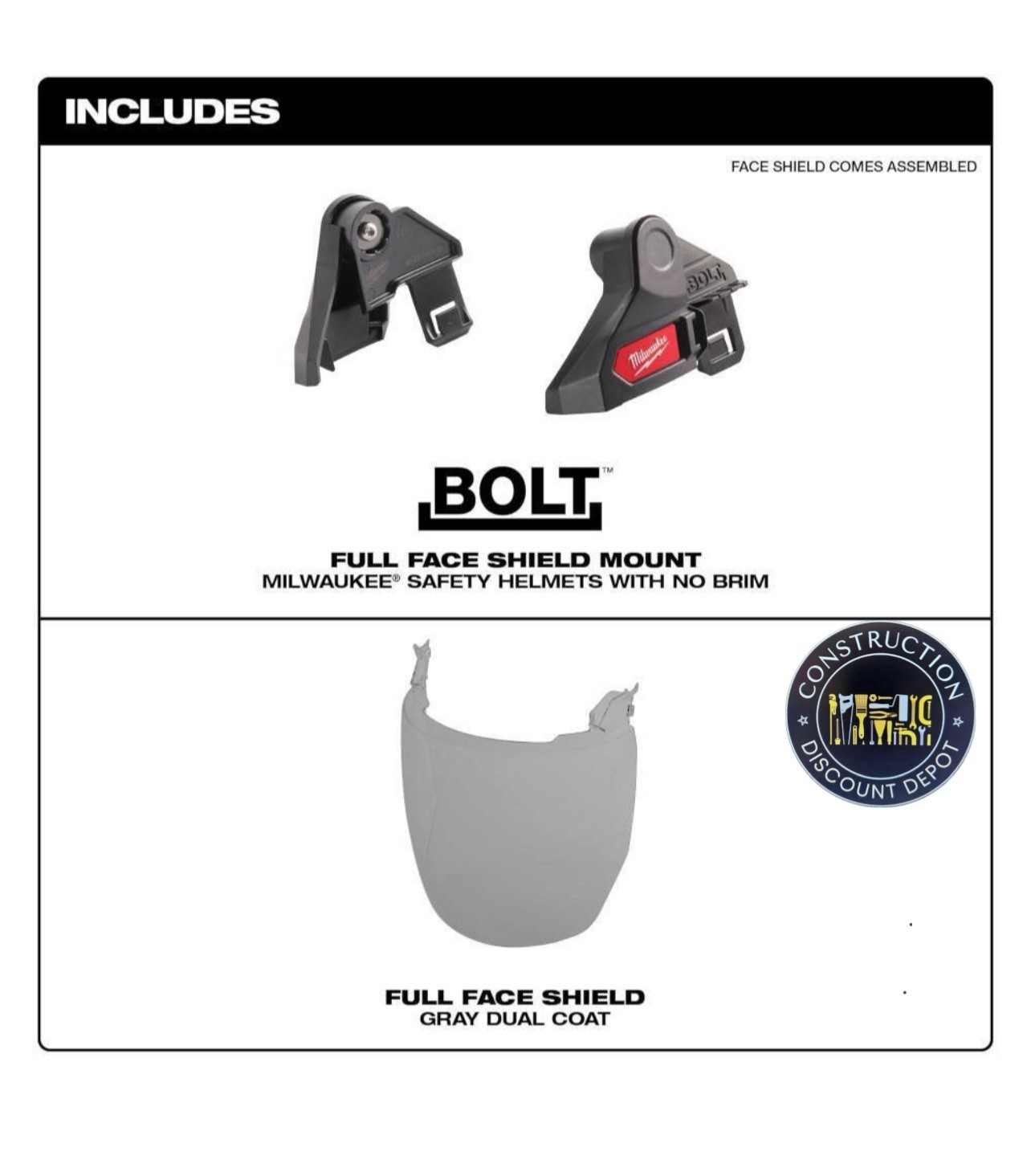 Milwaukee 48-73-1426 Bolt Full Face Shield With Mounting Gray Dual Coat Lens gallery