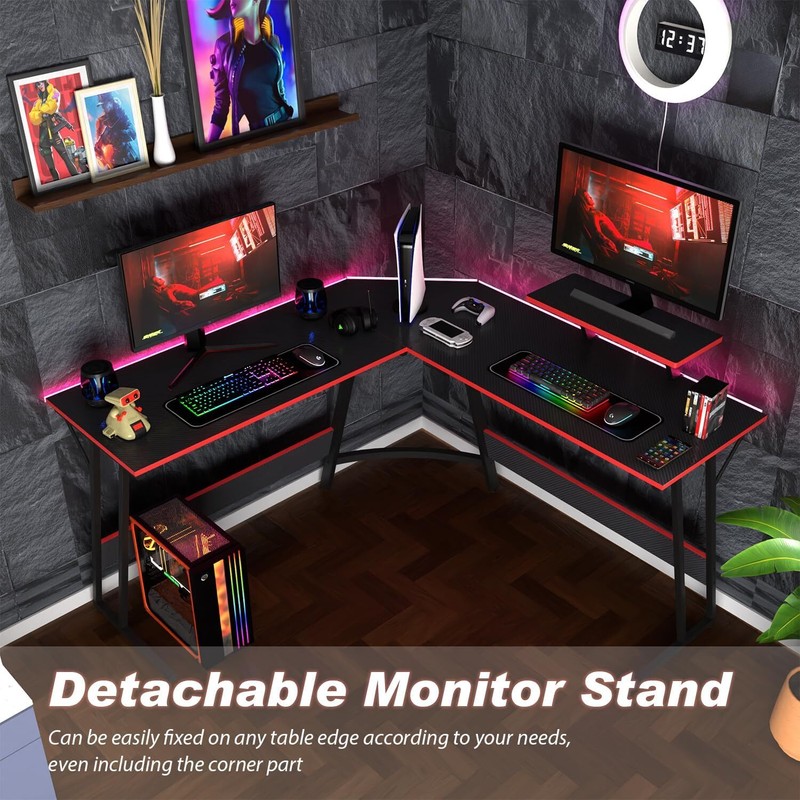 Gaming Desk, L Shaped Corner Computer Desk PC Table Home Office Study Desk Black gallery