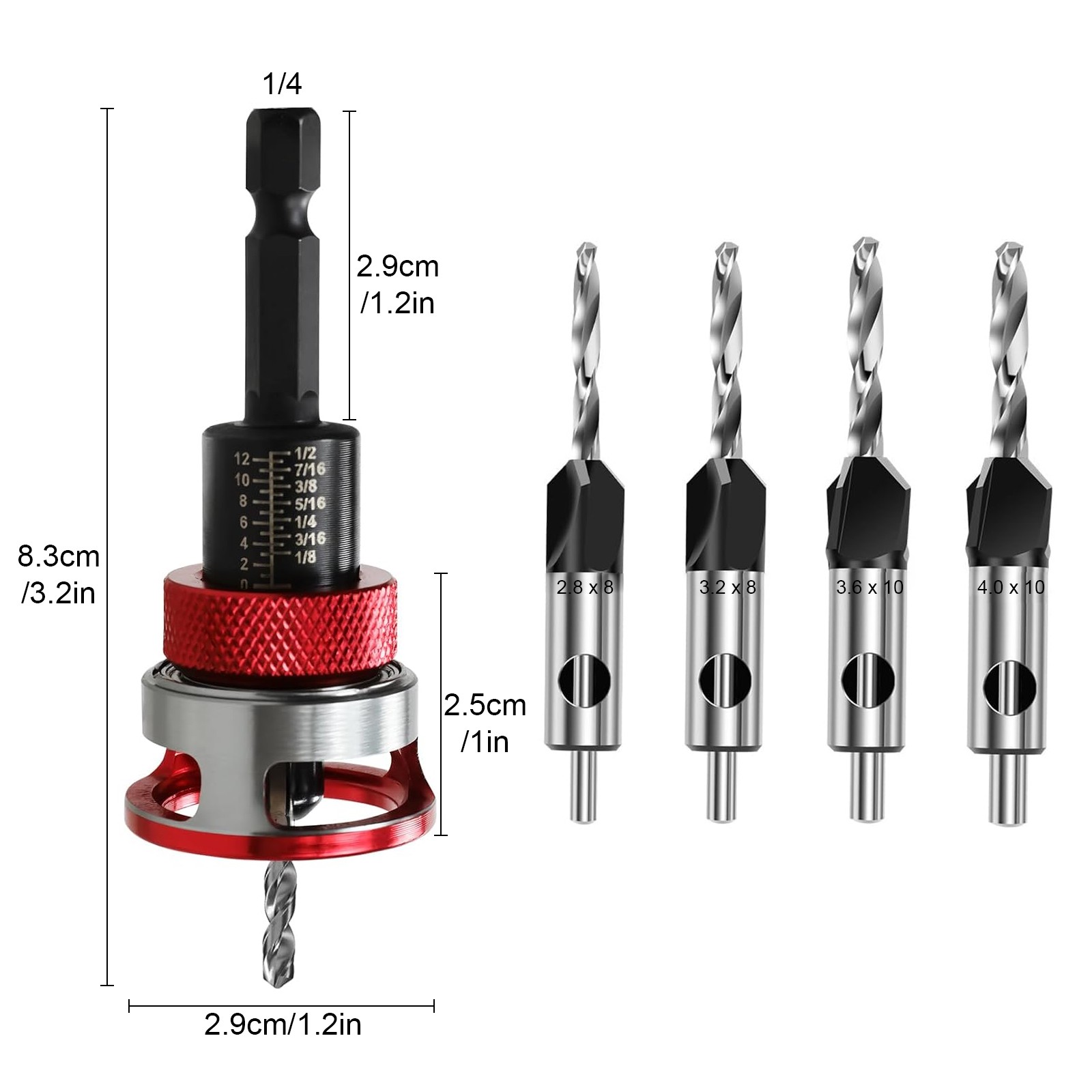 4PCS Countersink Drill Bit Set with Adjustable Depth Stop M2 HSS Woodworking Bit gallery