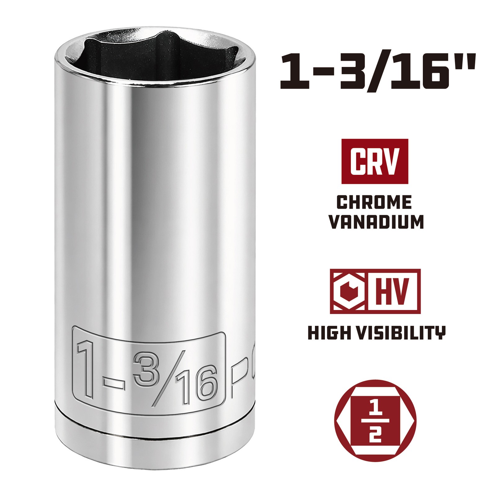 Powerbuilt 1/2 Inch Drive x 1-3/16 Inch 6 Point Deep Socket - 940113 gallery