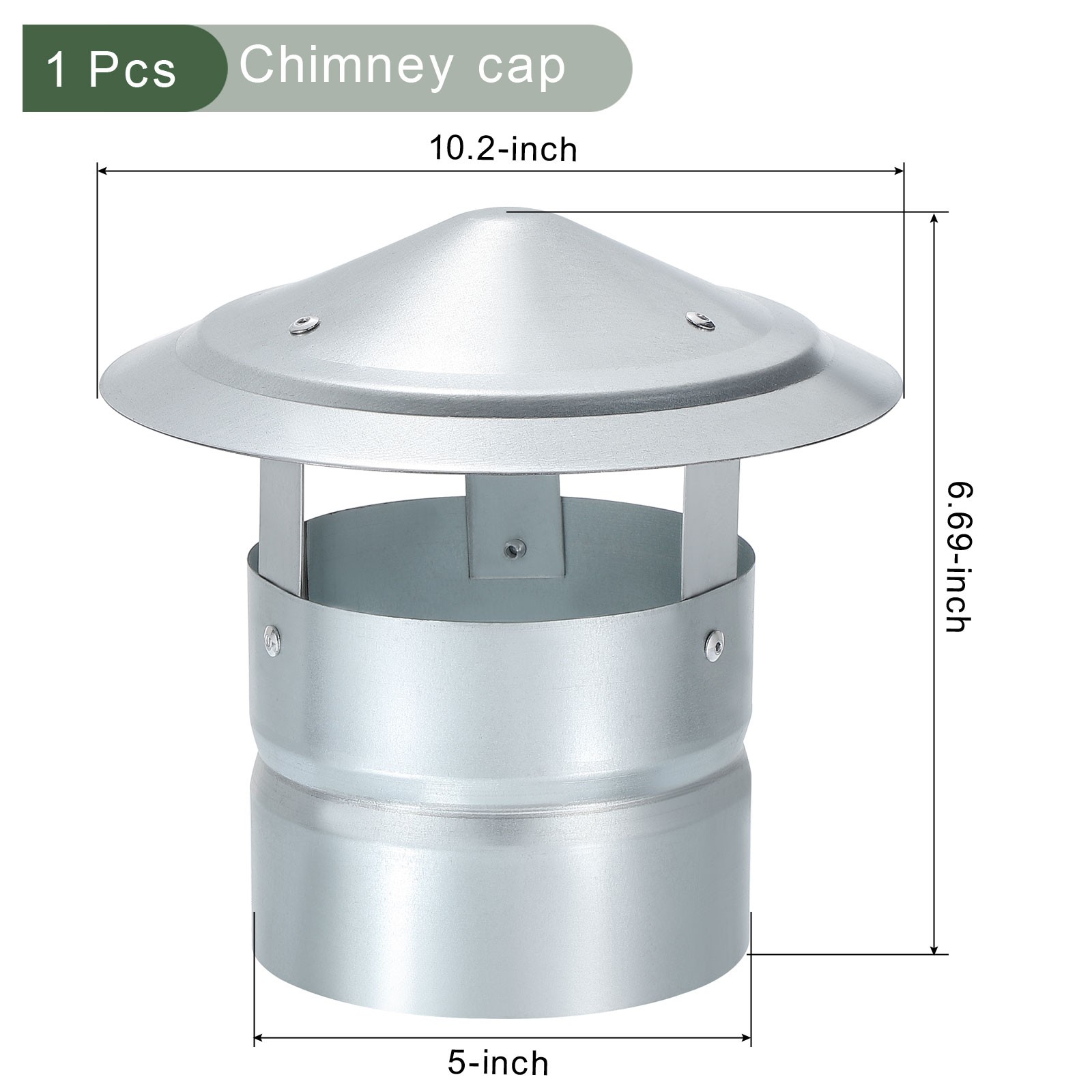 1 Pcs 5-Inch Round Chimney Cap, Galvanized Iron Cone Top Chimney Cap (L 6.69In) gallery