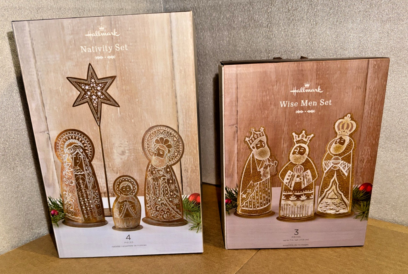 Metal Nativity & Wise Men sets Pierced Gold Toned Whitewash Lot-2 Hallmark gallery