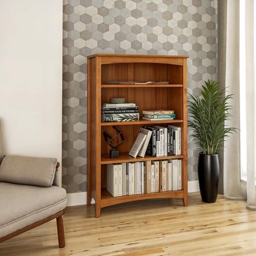 Shaker Style 4 Shelf Bookcase / Solid Wood / High / Adjustable 48" Brown gallery