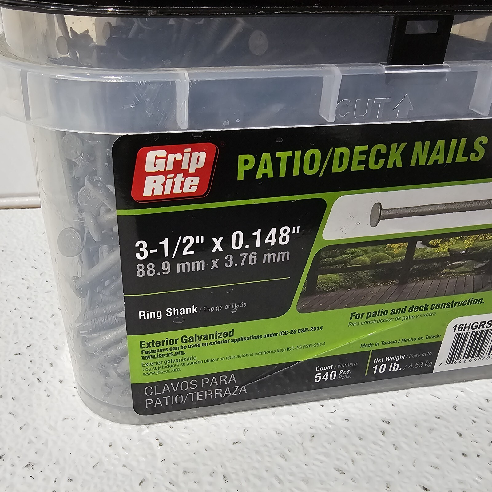 Grip-Rite 3-1/2" x 0.148" Galvanized EXTERIOR Patio/Deck Nails 10 Lb RING SHANK gallery