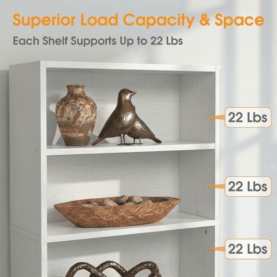 Gianna 5-Tier Bookcase with Adjustable Shelves White FREESHIP gallery