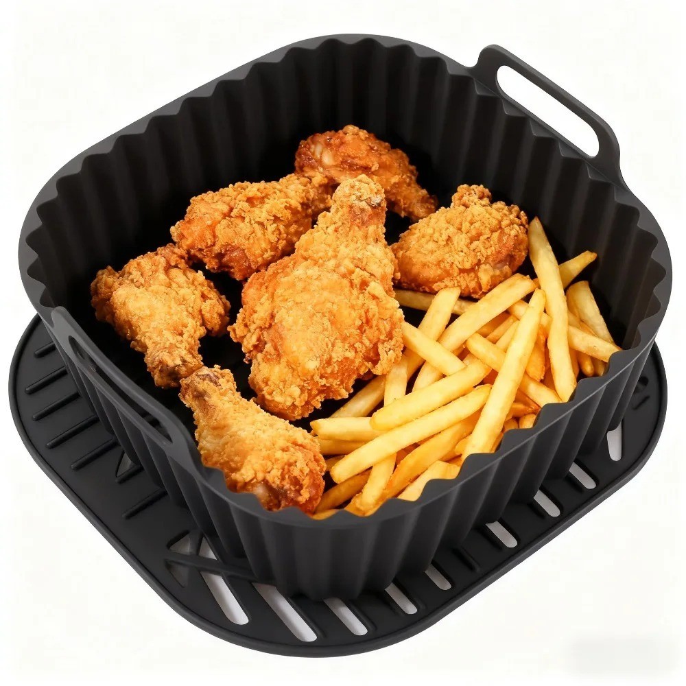 Reusable Silicone Air Fryer Liners Square Non-Stick Basket Mat 4-7QT Oven gallery
