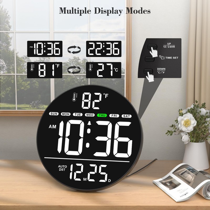 WallarGe Large Digital Wall Clock with LED Display, Electric Wall Clock with ... gallery