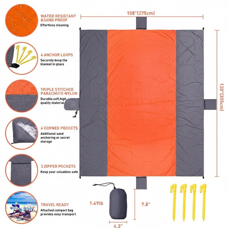 Extra Large Waterproof Beach Blanket 10x9ft Quick Dry Sandproof Mat for Camping gallery