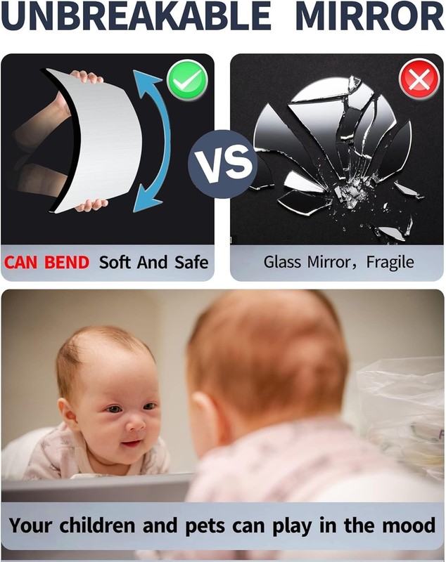Unbreakable Plexiglass Acrylic Mirror for Kids,1 PCS 8"x8" Shatterproof gallery
