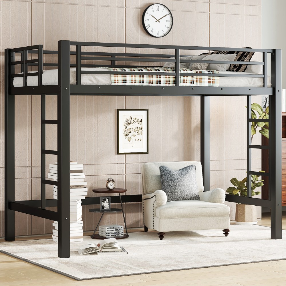 Heavy Duty Metal Loft Bed Frame Queen Size Sturdy Space Saving Loft Bed Frame gallery