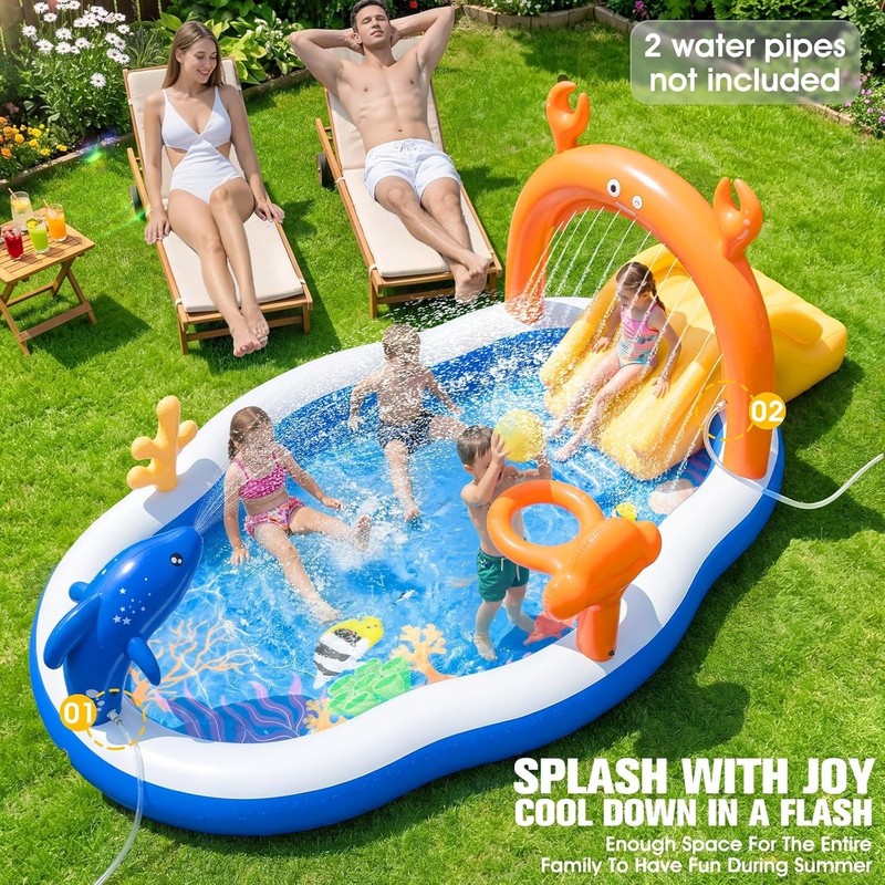 Inflatable Kids Pool with Slide & Sprayers 120x70x50 Blue Kid Water Play Center gallery