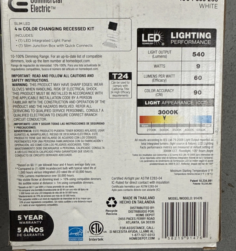 Commercial Electric 4" LED Canless Recessed Light Square White Ultra Slim CCT gallery