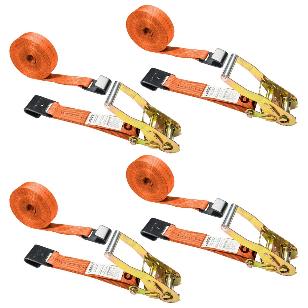 USCC 2" X 27' Ratchet Strap w/Flat Hook - Orange 4PK