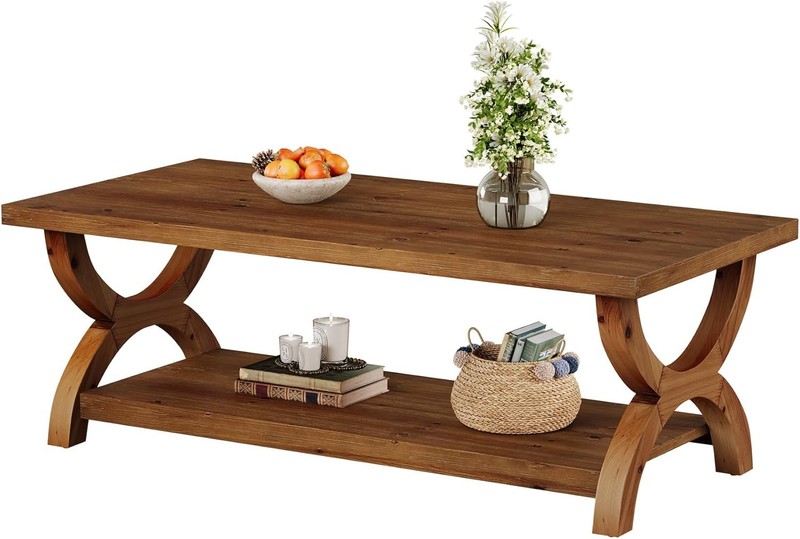 47.2-Inch Rectangle Solid Wood Coffee Table with Storage Shelf for Living Room gallery