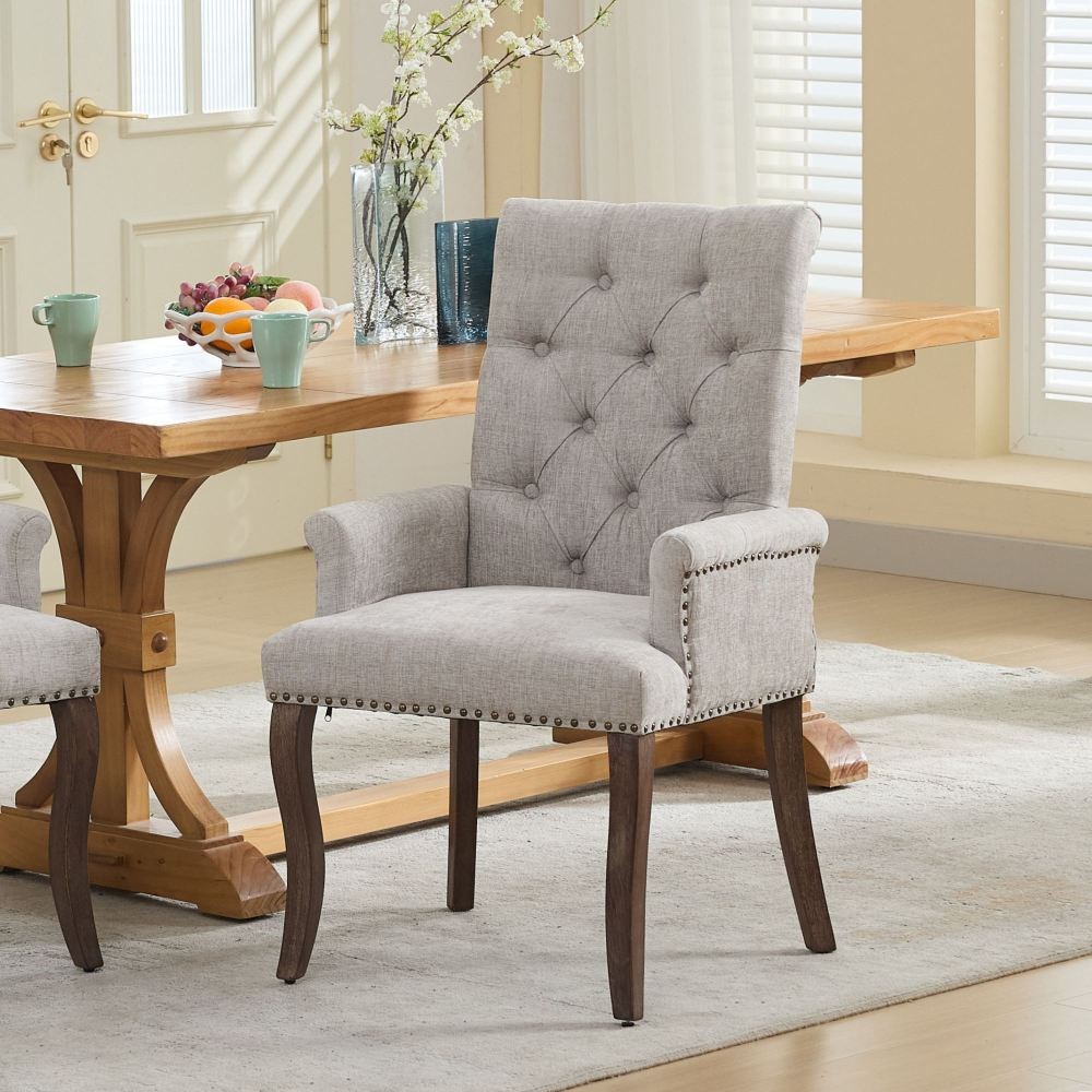 Tufted Kitchen Accent Dining Chair Club Curved Solid Wood Leg Dining Room Fabric gallery