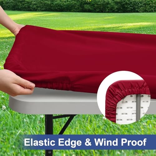 2 Pack Rectangle Table Cloth, Elastic Fitted 72" x 30" (Rectangular) Wine Red gallery