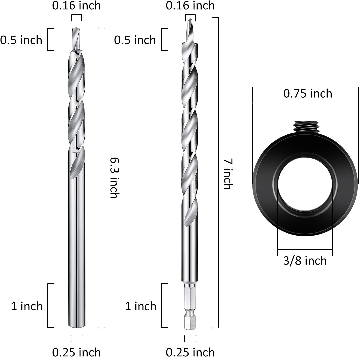 4 Pieces 3/8 Inch Pocket Hole Drill Bit with Depth Stop Collar 1/4 Hex Shank and gallery