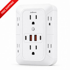 6 Outlet Surge Protector Wall Adapter USB C Multi Plug Outlet Extender