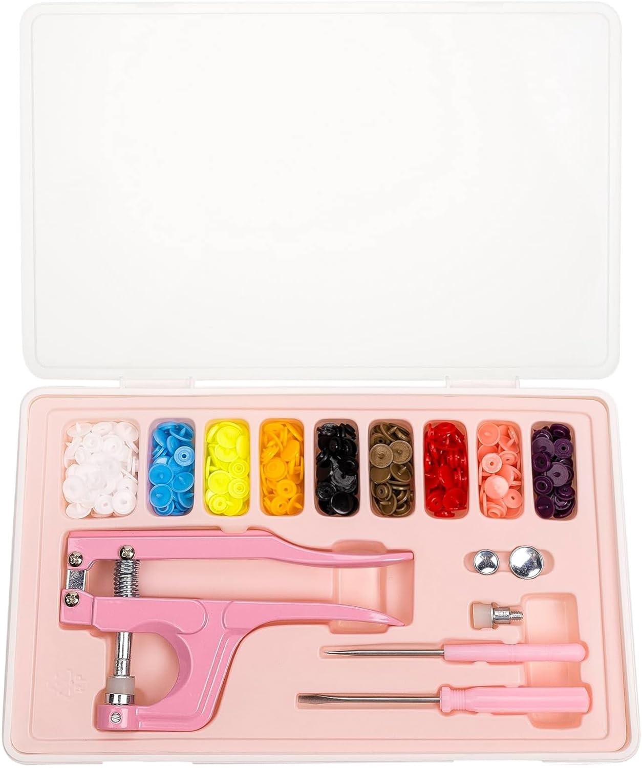 LBTEE Plastic Snap Fastener Kit with Plier Screwdriver Awl and Storage Pink gallery