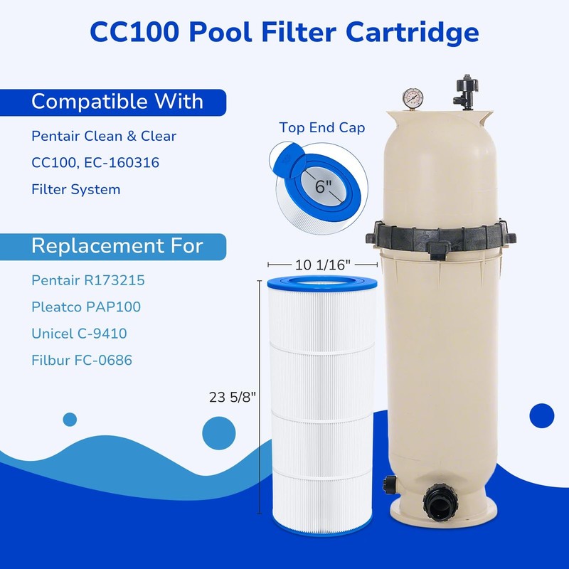 CC100 Pool Filter Replacement for Pentair PAP100 R173215 Pleatco C-9410 1-Pack gallery