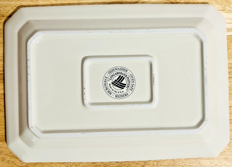 Longaberger Rectangular Pottery Serving Tray Heirloom Ivory 30370 w / Box & Card gallery