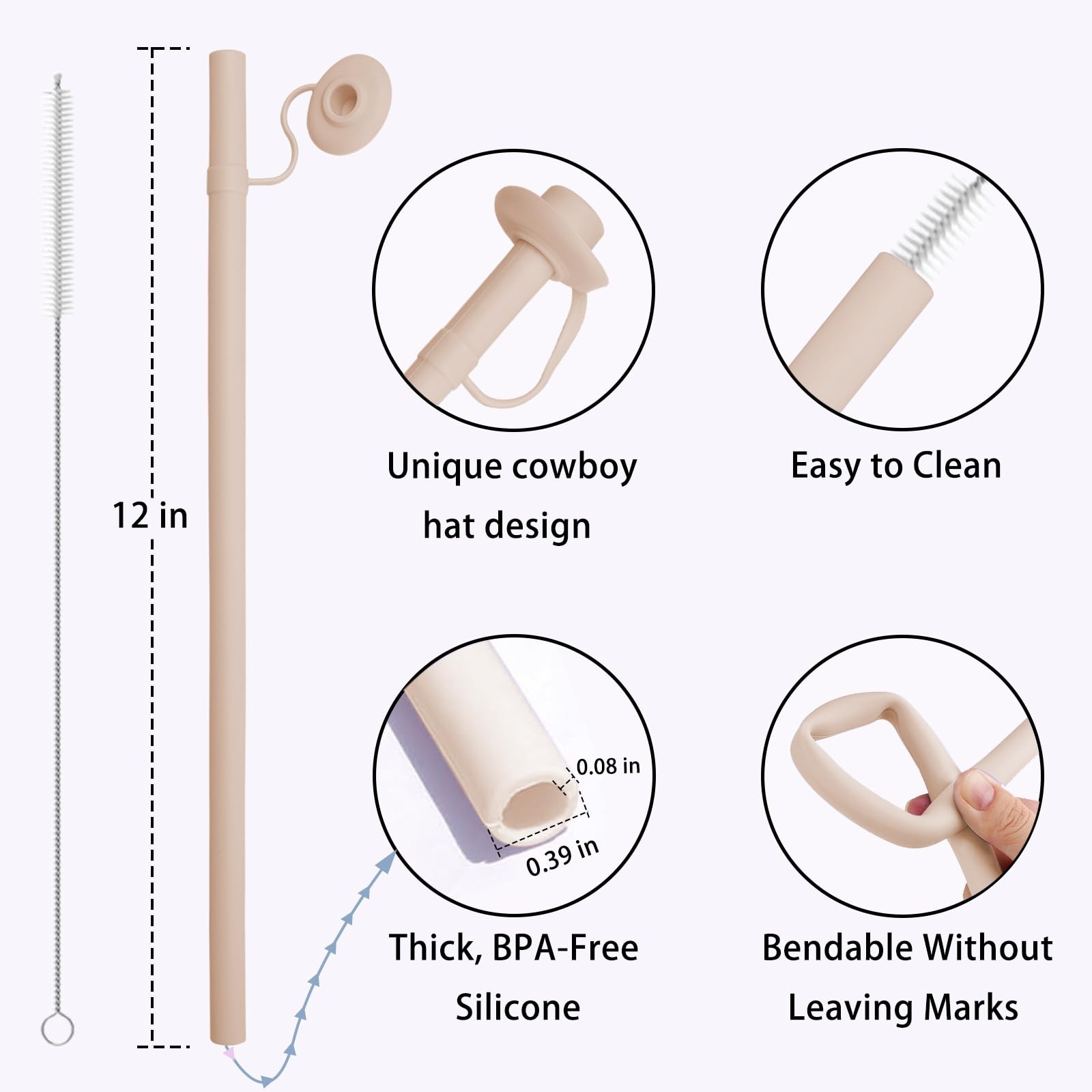 2 Pack Reusable Silicone Straws with Cover, Bite-Safe, 12”Long Collapsible gallery