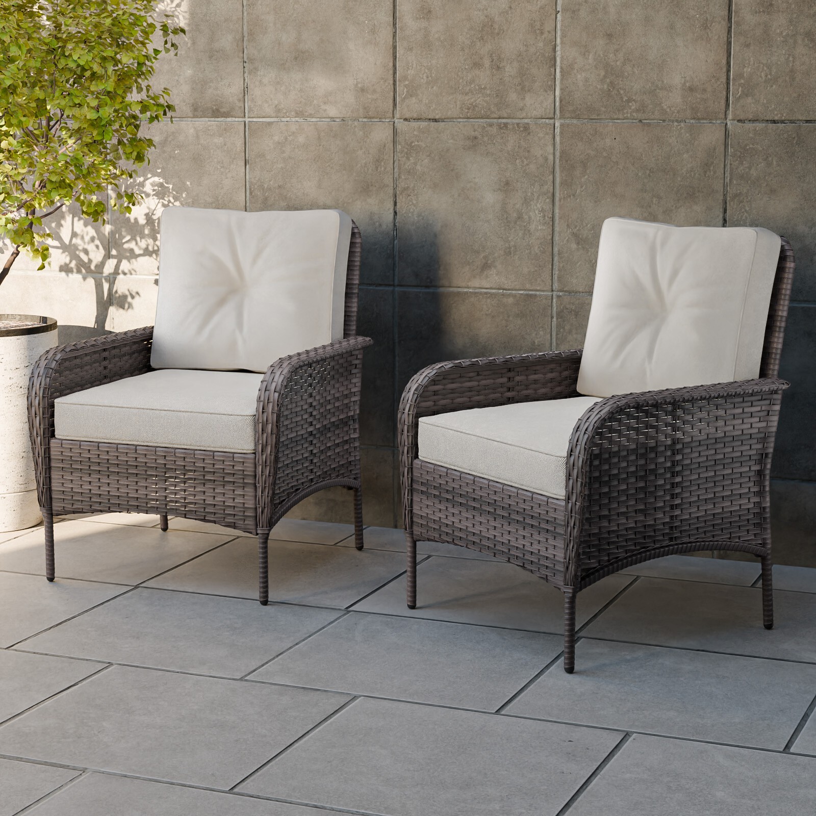EAGLE PEAK 2PCS Outdoor Wicker Patio Chairs with Removable Seat Cushions gallery