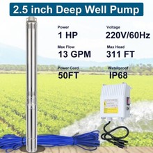 2.5" 1HP Deep Well Submersible Pump, 220V, 13 GPM, 311FT Max, 26 Stage 50FT Cord gallery