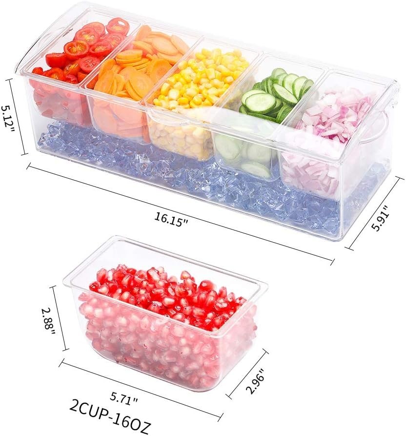 Condiment Server Tray with Lid – 5 Compartment Ice Chilled Buffet Bar gallery