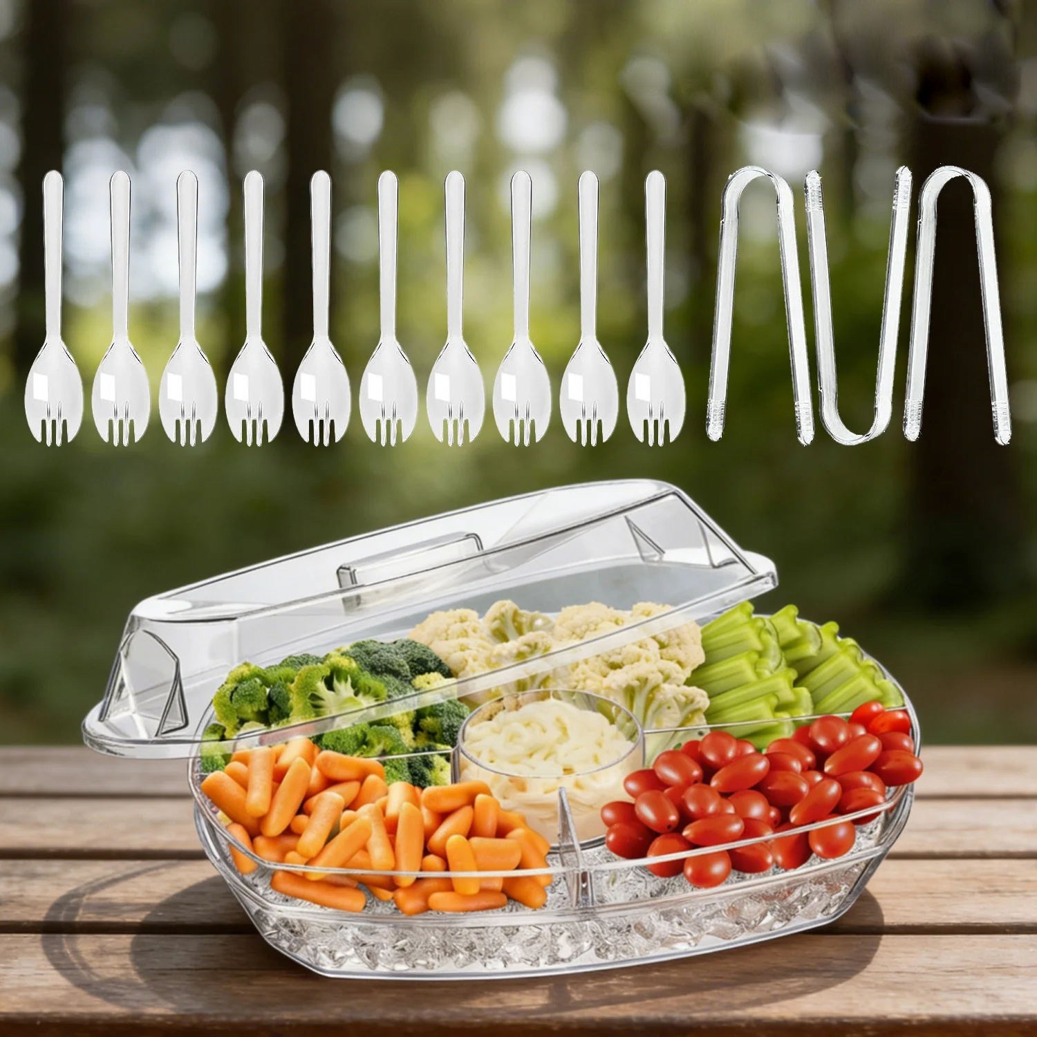 Fruit Ice Serving Tray - Chilled Veggie Tray Shrimp Cocktail Serving Dish w/ Lid gallery