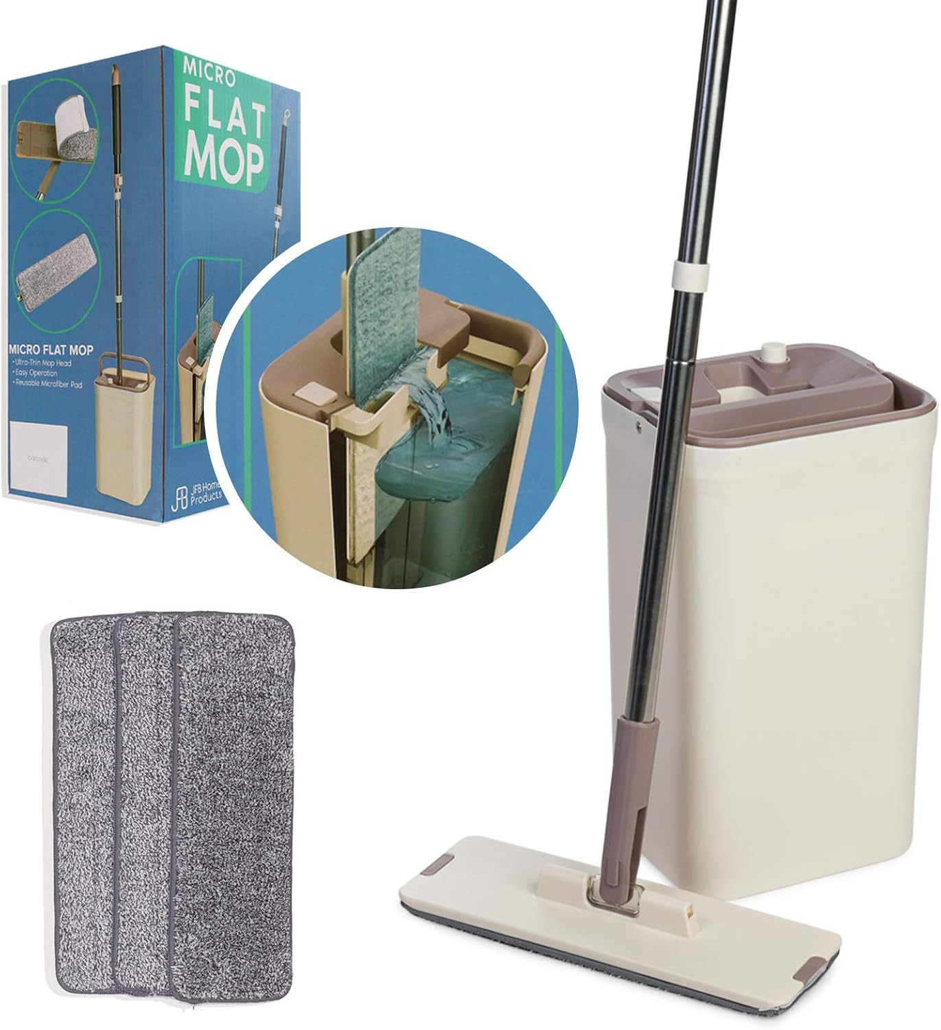 Flat Mop and Bucket Set Microfiber Pads Self Cleaning Floor System gallery