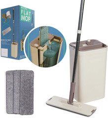 Flat Mop and Bucket Set Microfiber Pads Self Cleaning Floor System