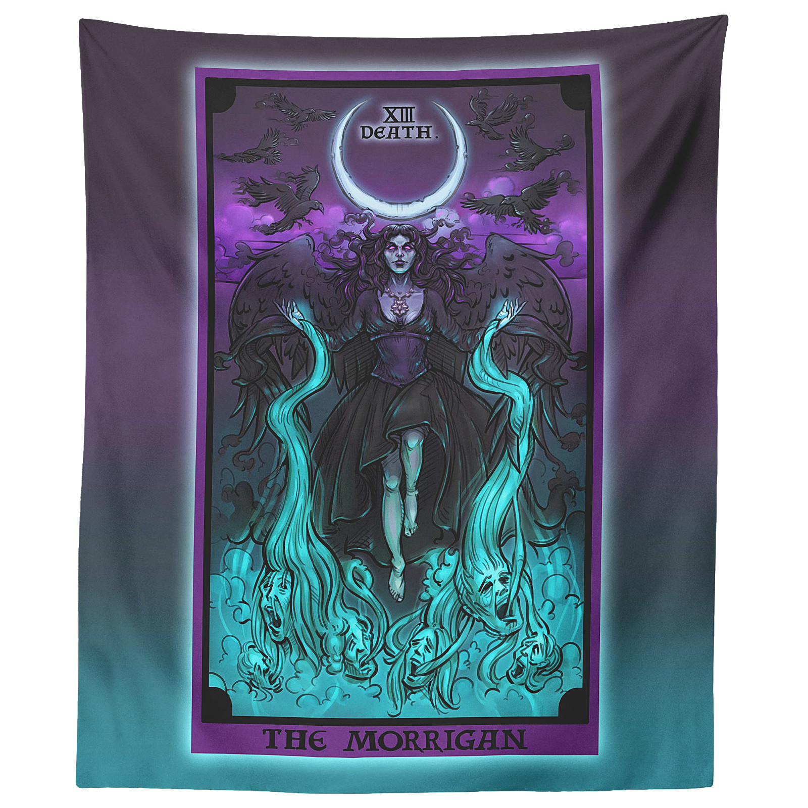The Morrigan Death Tarot Card Tapestry Pastel Goth Pagan Witch Wall Art (80x68) gallery