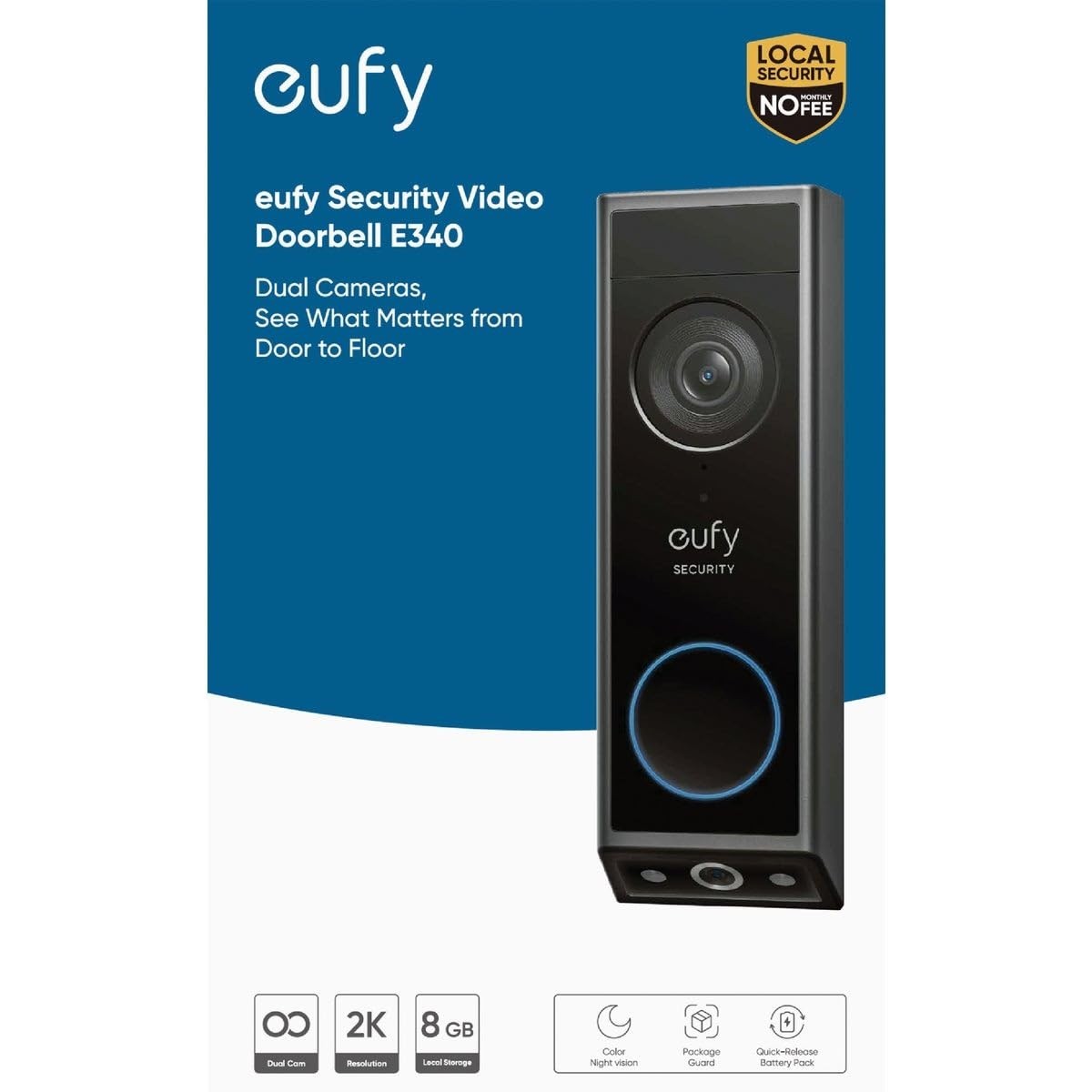 eufy Security E340 2K Dual Camera Video Doorbell WiFi Battery/Wired Night Vision gallery