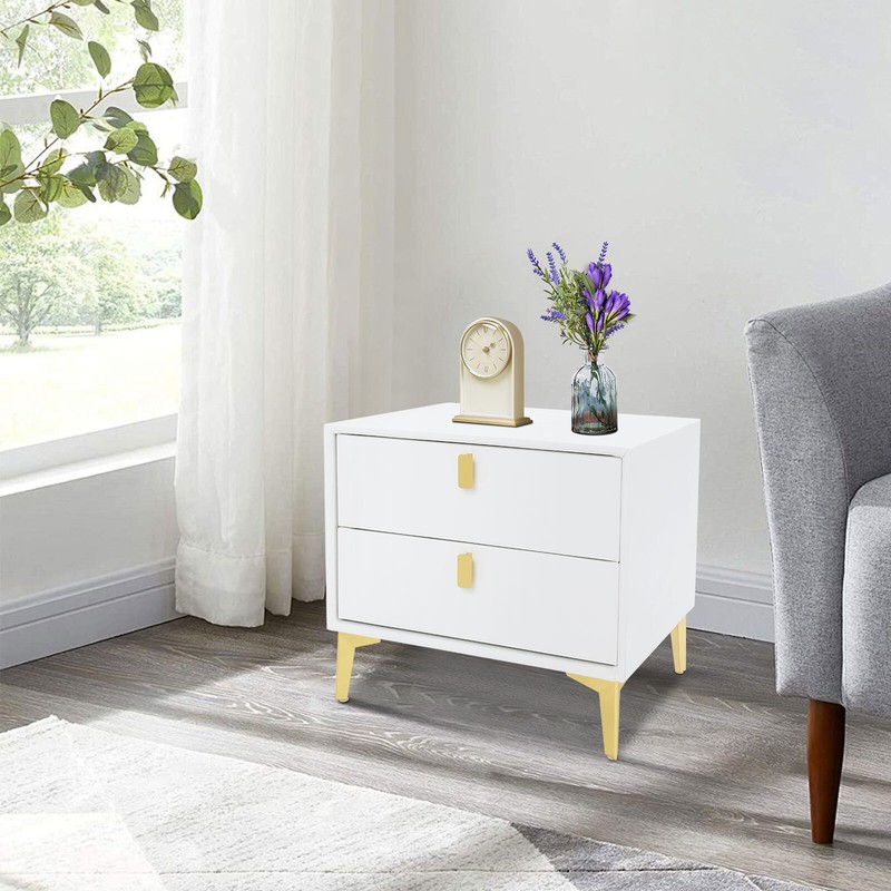 White Bedside Table, Storage Cabinet for the Bedroom, Side Table with 2-drawers gallery