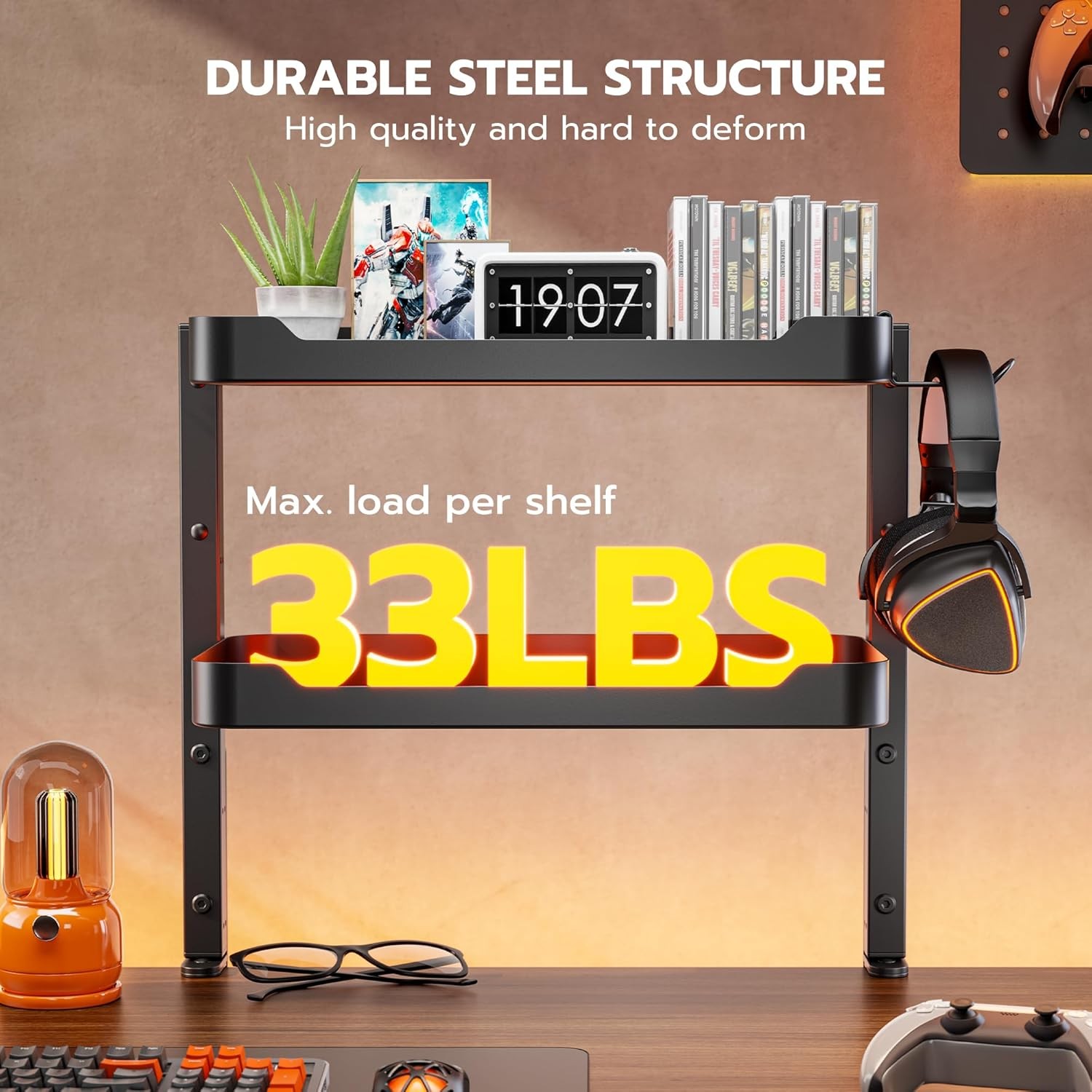 Black 16 Inch 2 Tier Clamp On Shelf ARES WING for Desk gallery