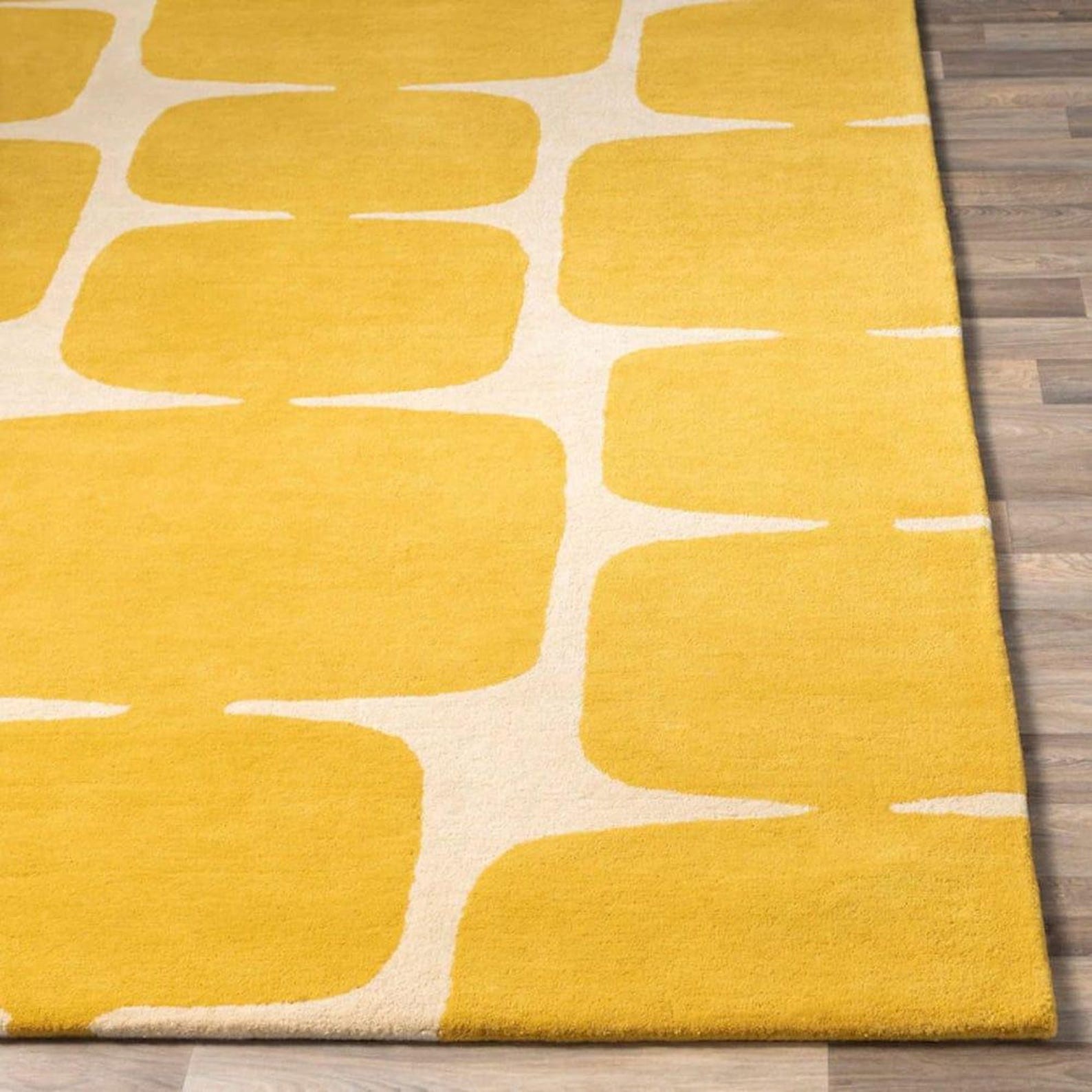 Retro Mustard Yellow Geometric Area Rug – Hand-Tufted Wool Modern Carpet gallery