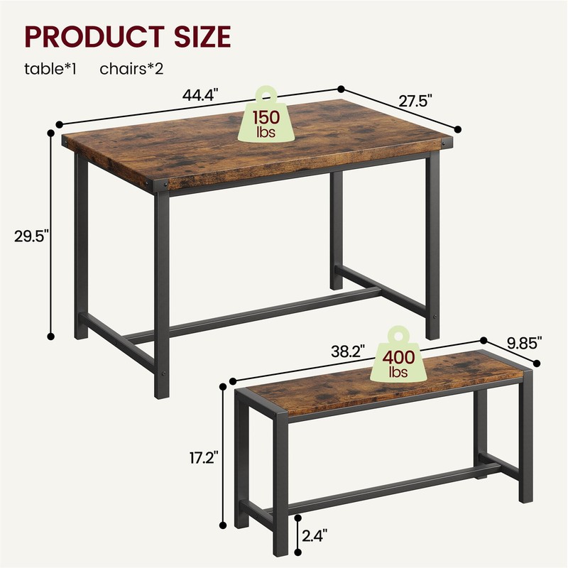 Dining Table Set for 4 Kitchen Table with 2 Metal Wood Benches for Apartment gallery