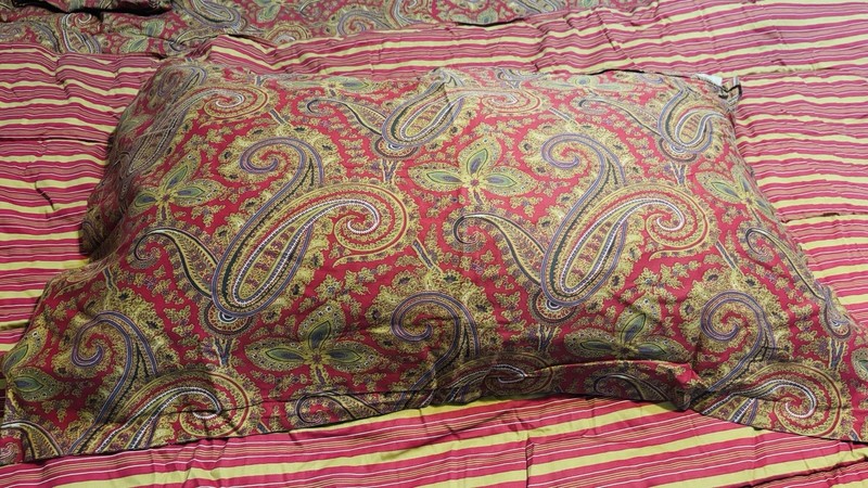 Ralph Lauren King EDMONTON Reversible Comforter 2 Shams Red Blue Paisley Stripe gallery