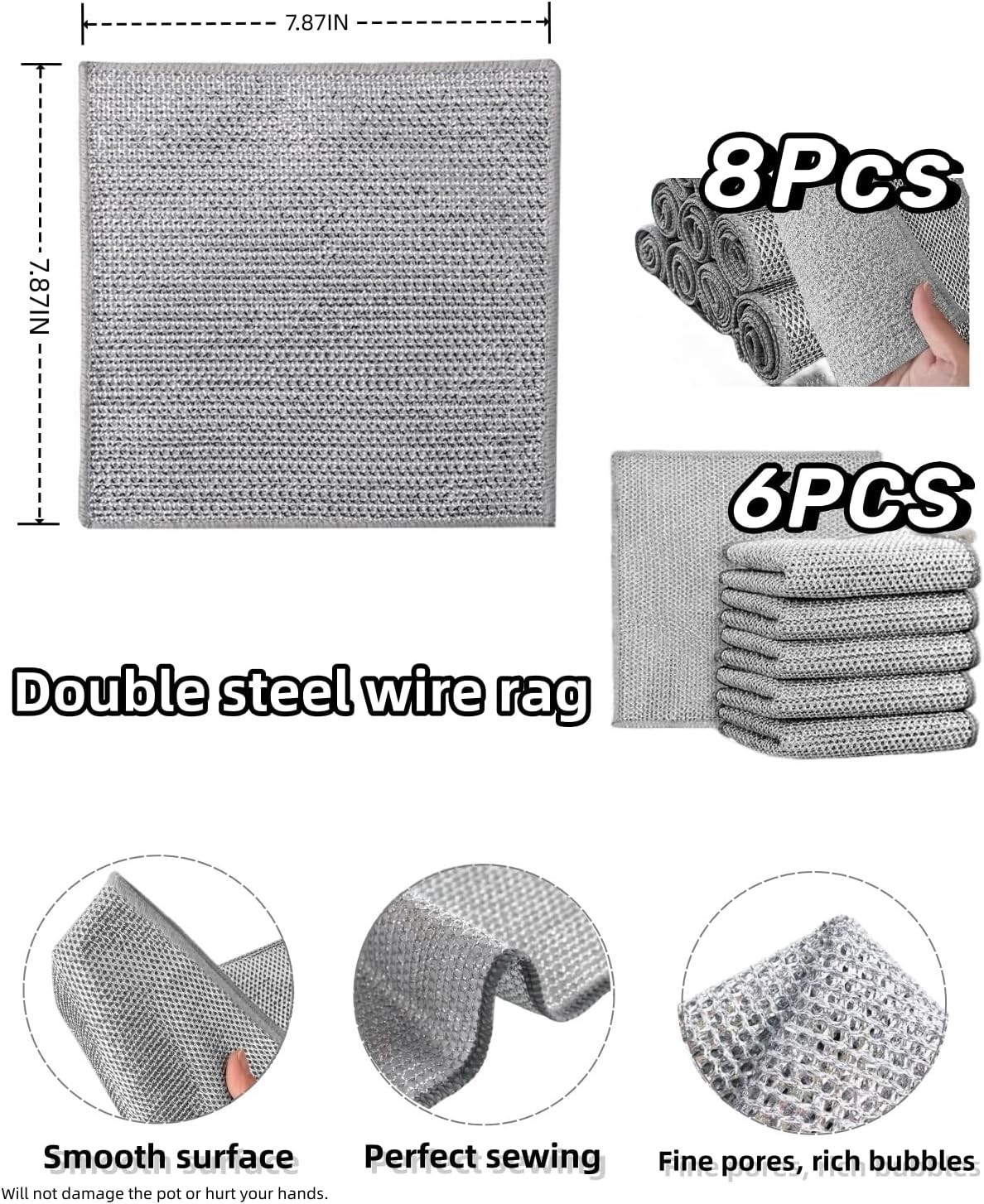 6 Pack Steel Wool Dishwashing Pads Multipurpose Mesh Dish Cloths Stainless Steel gallery