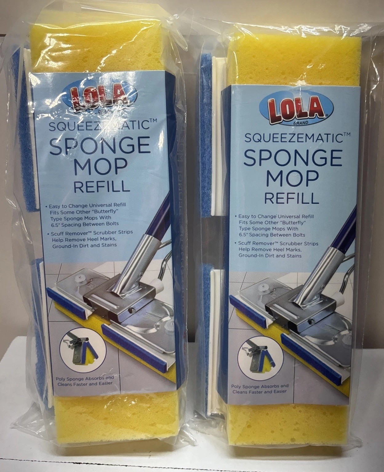 LOLA SqueezeMatic Butterfly Sponge Mop Refill 9" Super Absorbent Head - 2 Count gallery