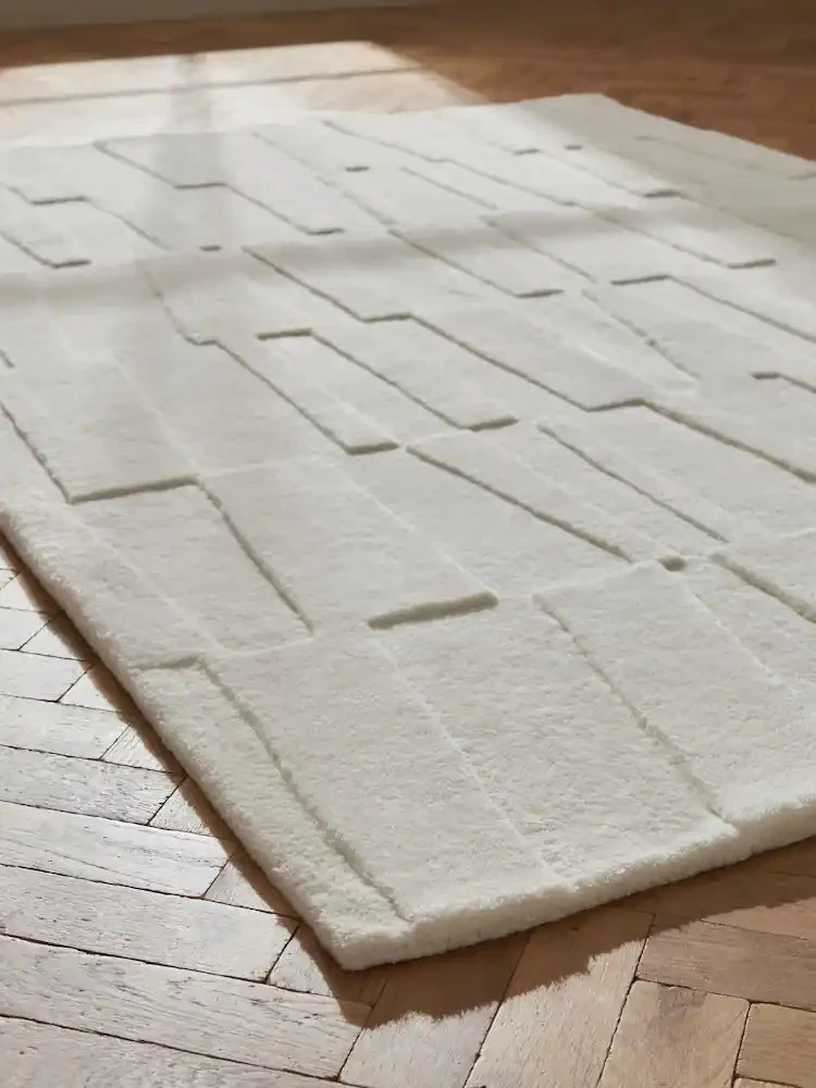 Modern White Tufted Wool Rug Abstract Handmade Area Carpet Decor gallery