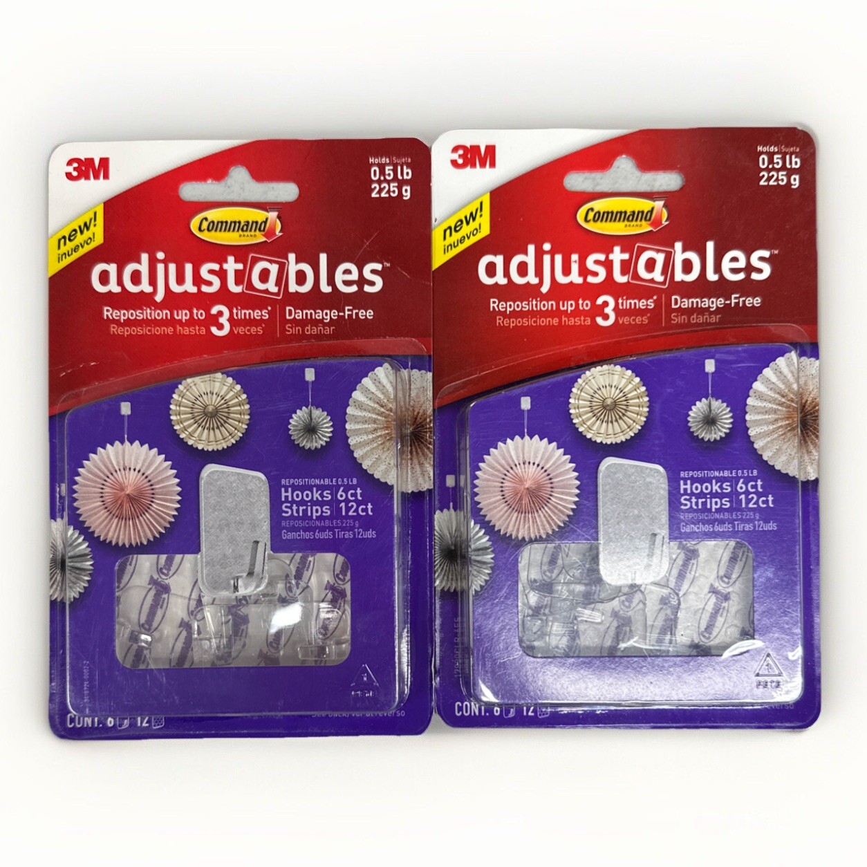 3M Command Adjustables 2 Packs 6 Clear Hooks & 12 Strips Each Pack Holds 0.5 lb gallery