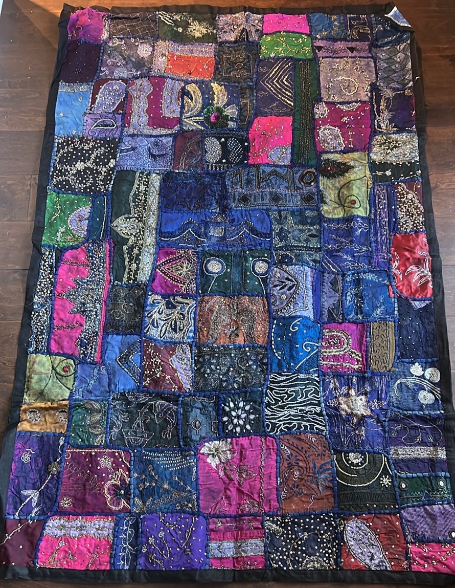 New Patchwork Embroidered Beaded Tapestry Wall Multicolor 58”x38.5” gallery