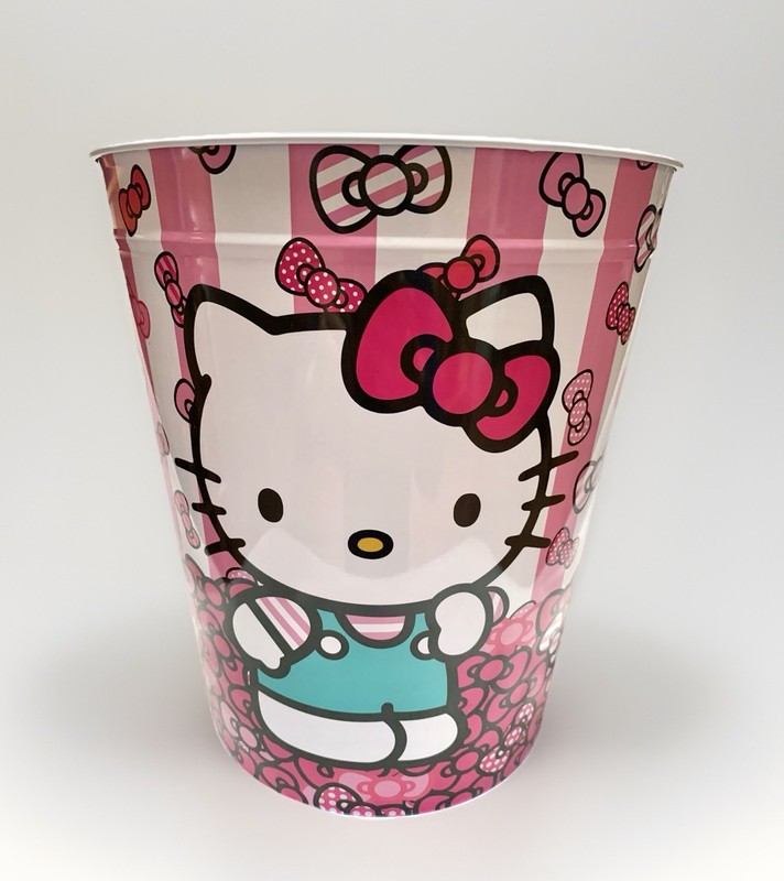 NEW Standing Hello Kitty & Bows Multicolor 10in Tall Tapered Metal Trash Can gallery