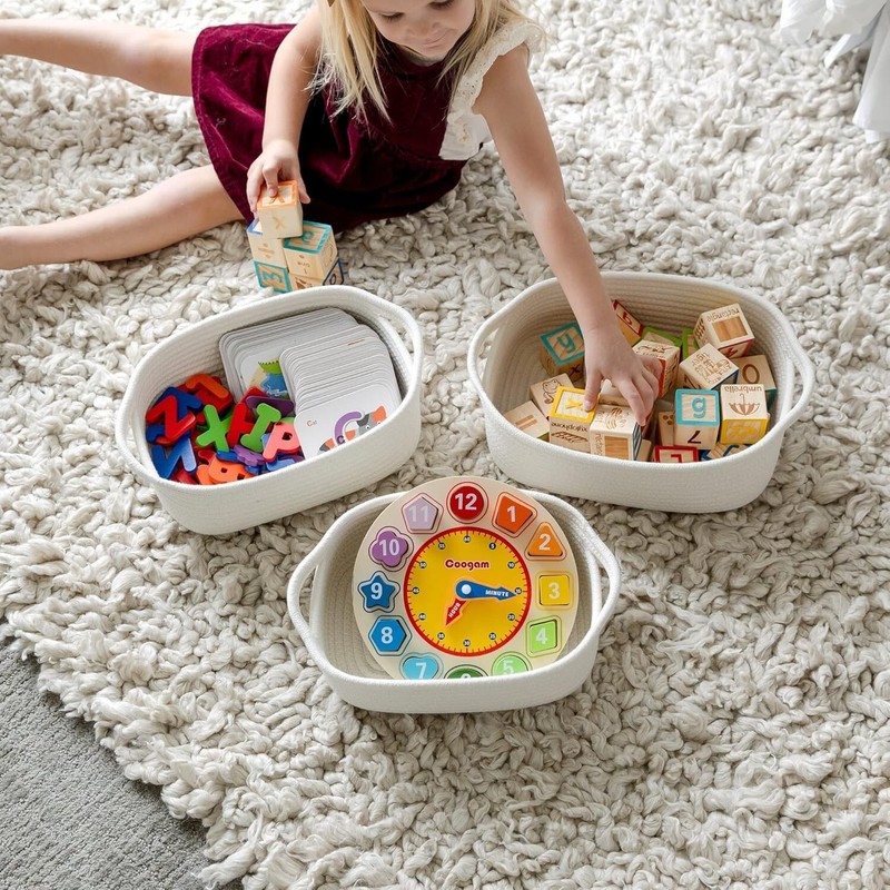 NaturalCozy 5-Piece Rectangle Storage Basket Set- Natural Cotton Rope Woven f... gallery
