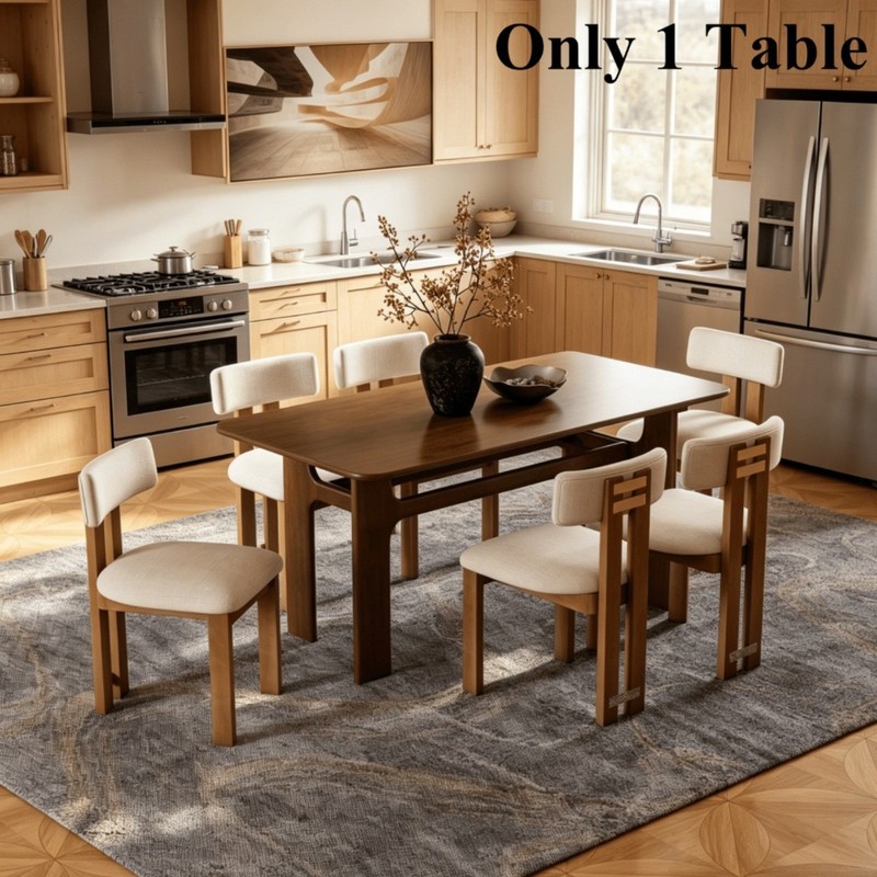 63 IN Long Rectangular Walnut Dining Table for 4-6 Seats with Heavy Duty Legs gallery